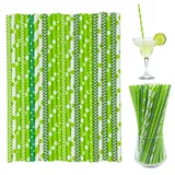 300 Stück Bunte Papierstrohhalme, Strohhalme Papier, Trinkhalme aus Papier 19,7 cm, Bunte Cocktail Strohhalme Trinkhalme Biologisch Abbaubare für Cocktails Kalte Getränke und Säfte, Grüne