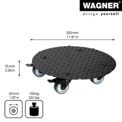 WAGNER Pflanzenroller ALASKA BLACK Ø 30 x 7,5 cm, Alu Riffelblech, Softrollen&Bremsen, max. 150 kg, DE Ware - 20700701