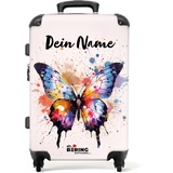 NoBoringSuitcases.com® Kinderkoffer Mädchen - Schmetterling Aquarell - Leicht - Koffer Kinder Mädchen - Koffer personalisiert 67x43x25cm - Kinder Koffer Madchen - Kinder Trolley Mädchen