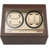 FENGLY Uhrenbeweger, Automatik Uhrenbeweger für 4 Uhren, Watch Winder mit 6 Aufbewahrungsfächern, Flexiblem Uhrenkissen, Uhrenkasten Watchwinder Box für Herren und Damen (Braun, Khaki)