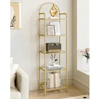 Goldenes Leiterregal – Klares Sicherheitsglas – 5 Ebenen – Maße 30 X 40 X 150 Cm – Für Elegante Und Funktionale Aufbewahrung