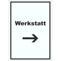 Werkstatt Aufkleber mit Text Richtungspfeil rechts Handwerk Reparatur hochkant A5 (148x210mm)