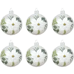 6 Weihnachtskugeln 8cm Glas mit Weihnachtsstern Motiv Christbaumkugeln Weihnachtsbaumkugeln Christbaumschmuck Weihnachtsbaumschmuck Deko winterweiß
