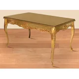 Casa Padrino Barock Esstisch Gold 200 x 100 x H. 90 cm - Massivholz Küchentisch mit Glasplatte - Barock Esszimmer Möbel