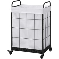Wäschesammler mit Rädern; Faltbare Wäschekorb mit herausnehmbar Wäschesack; 100L Wäschesortierer mit Metallgrifff (Weiß)