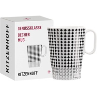 Ritzenhoff & Breker RITZENHOFF 3731005 Kaffee-Tasse 330 ml – Serie Genussklasse Nr. 5 Porzellan-Becher mit Plusmotiv Designerstück, Schwarz, Weiß