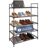 CUQOO Premium Schuhregal mit 5 Etagen, robustes Metall-Schuhregal in Schwarz – stabiles Schuhregal aus Metall, schnelle Montage, kein Werkzeug erforderlich, Anti-Rost-Beschichtung, Schuh-Organizer für
