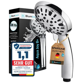 blumbach BLUMBACH® Duschkopf wassersparend - Hochdruck Duschkopf Aqua Joy - 8 Strahlarten, Duschbrause druckerhöhend, Brausekopf, Shower Head, wassersparender Sparduschkopf, hoher Wasserdruck starker Strahl