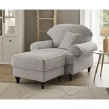 furn.design Sessel Adelina Holz 175 x 95 x 110 cm Hellgrau mit Hocker