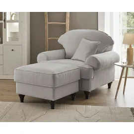 furn.design Sessel Adelina Holz 175 x 95 x 110 cm Hellgrau mit Hocker