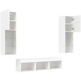 vidaXL 5-tlg. Wohnwand mit LED-Beleuchtung Weiß Holzwerkstoff