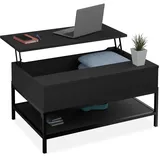 Relaxdays Couchtisch aufklappbar, mit Ablage, Wohnzimmertisch mit Stauraum, Holzoptik, HBT: 45,5 x 90 x 60 cm, schwarz