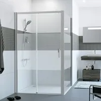 Hüppe Classics 2 EasyEntry 4-Eck Gleittür 1-teilig mit festem Segment, Breite:130cm, Höhe:200cm, Linksbefestigung, C25310, Duschkabine: Profilfarbe silber matt Glas ESG Privatima