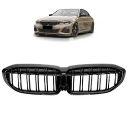 Set Doppelsteg Kühlergrill passt für den BMW 3er G20 G21 Schwarz Glanz Sport