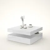 Forte Couchtisch mit rotierender Tischplatte, Holzwerkstoff, Weiß Hochglanz, 78 x 78 cm
