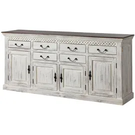 MASSIVMOEBEL24.DE Sideboard 200 x 45 x 90 cm Weiß / Akazie