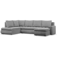 U-Sofa mit Schlaffunktion, Ottomane, Cord - Grau - Grau