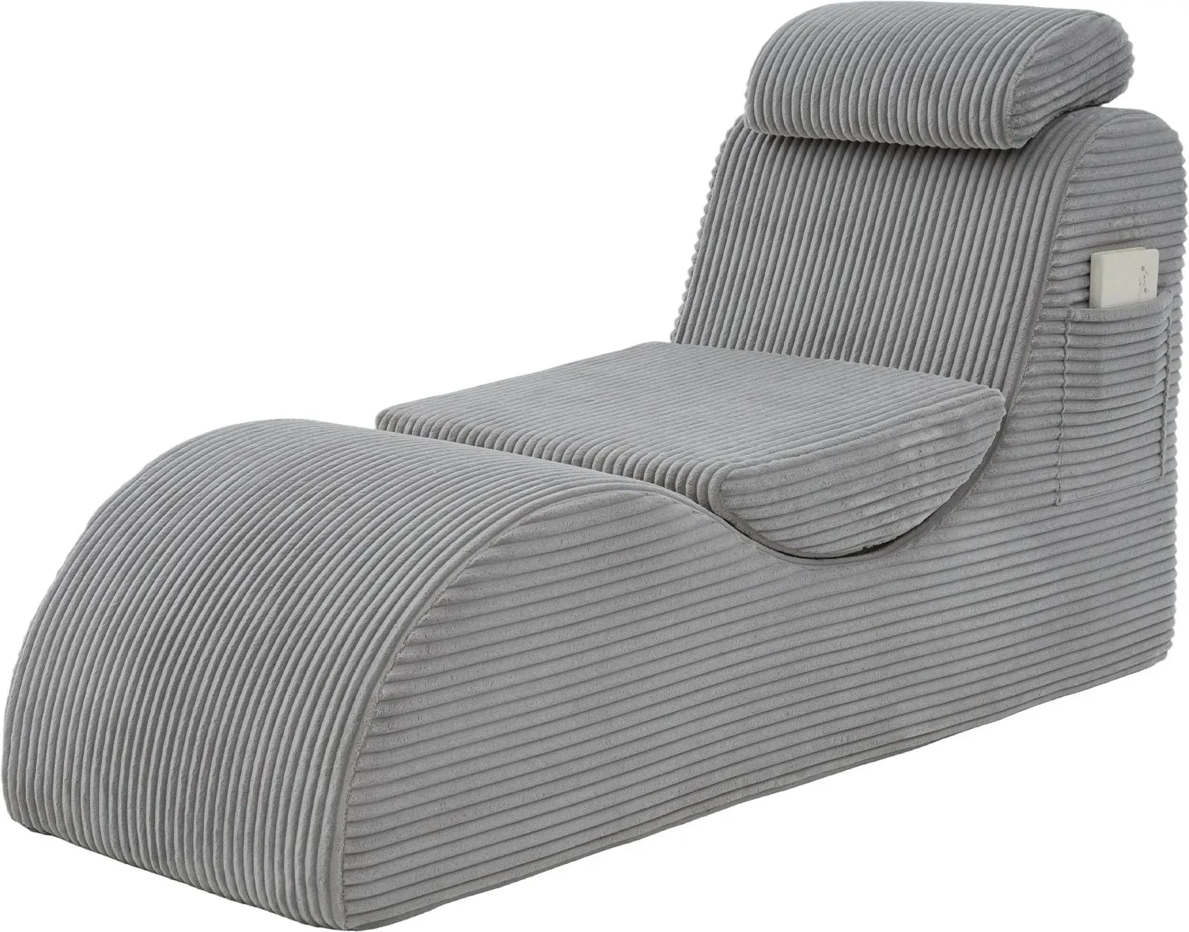 Moderner Freizeit-Sessel mit ergonomischer Rückenlehne, abnehmbarem Sitzkissen und Seitentasche, 160x66x90 cm, Hellgrau
