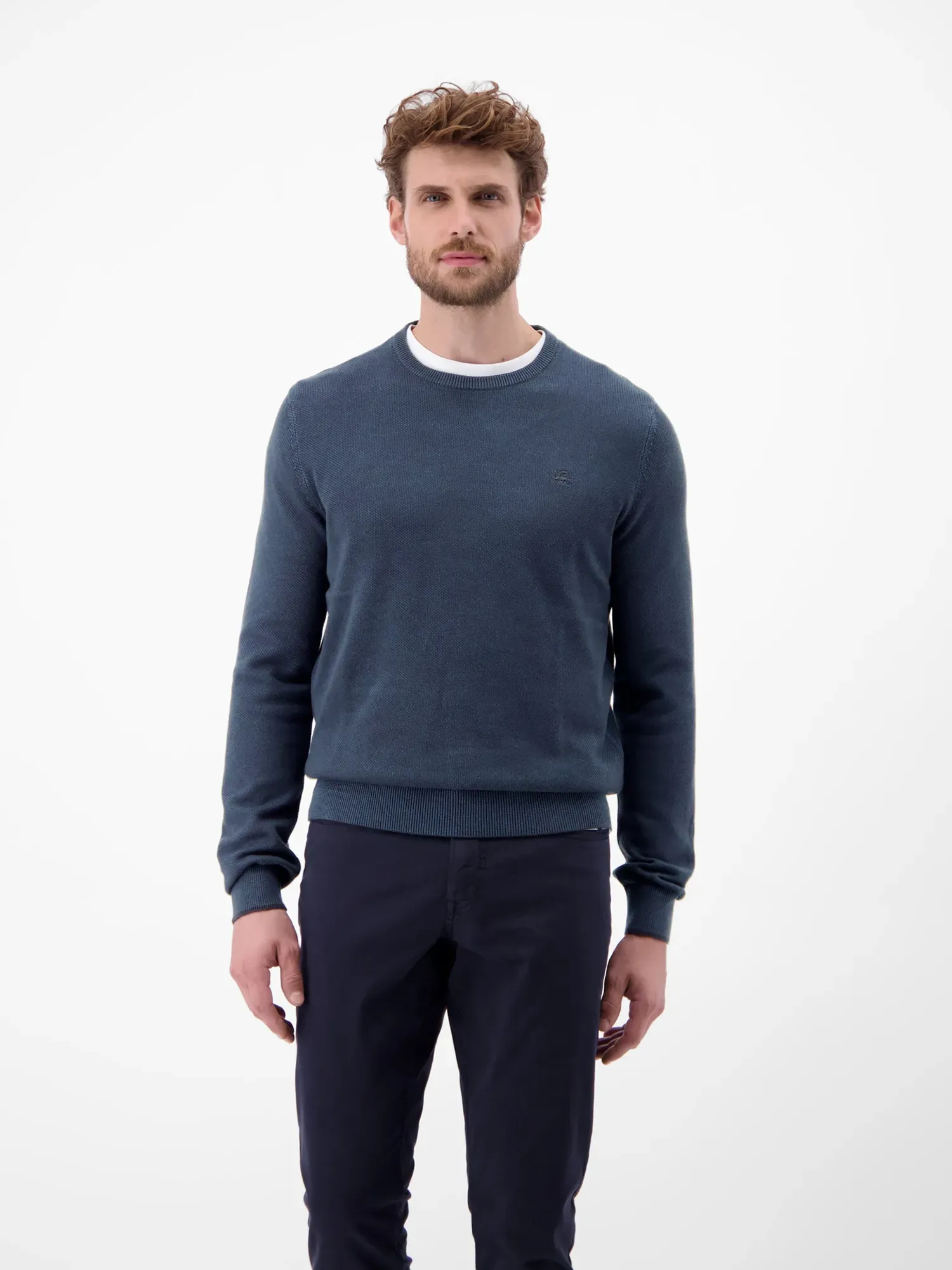 Strickpullover LERROS "Sportiver Strickpullover", Herren, Gr. 3XL, classic navy, 100% Baumwolle, Rundhals, Pullover Strickpullover, Grober Strickpullover in Two-Tone-Optik, sportlicher Stil