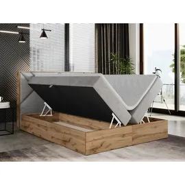 MKS Meble Boxspringbett 180x200 mit Bettkasten, Polsterbett 180x200 mit Matratze H3, Boxspringbett 180x200 mit Kopfteil, Boxspringbett mit Massivholz - Gunar... - Hellgrau