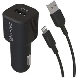Muvit Kfz-Ladegerät 12W 2,4A mit Lightning-Kabel 1,2m Schwarz