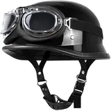 ZLYJ Retro Oldtimer Motorrad Jethelm Mit Brille Halbschalen Jethelm Brain-Cap Chopper Moped Rollerhelm ECE-Zertifizierung B,L(59-60cm)