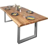 SAM Outillage Esstisch Baumkante massiv Akazie Natur 200 x 100 U-Gestell silber CALI
