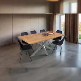 Sam Esstisch Baumkante Holz-Optik Wildeiche 180 x 90 Spider-Gestell silber JOSY