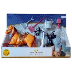 Toi-Toys Actionfigur 2 Pferde mit Zubehör Set Reitpferde Spielzeugpferde 20 (Braun / Grau), Pferd Spielzeug Geschenk