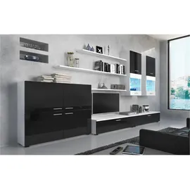 SKRAUT HOME Wohnwand, mit LEDs, weiß, schwarz lackiert, 300/42/189cm