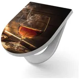 DEQORI WC-Sitz 'Whiskeyglas und Zigarre', WC Toilettensitz bedruckt Klobrille Toilettendeckel Motiv WC-Brille braun