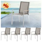 LebensWohnArt Gartenstuhl 4er-Set Premium Gartenstuhl GINA taupe Edelstahl Teak stapelbar