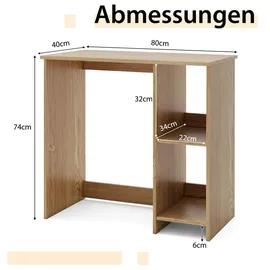 Costway Kleiner Schreibtisch, Computertisch mit 2 Fächern, PC-Tisch, Bürotisch für kleine Räume, 80 x 40 x 74 cm, Natur