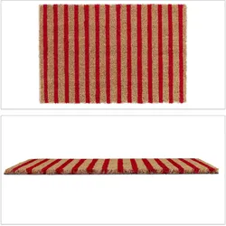 Relaxdays Fußmatte Kokos, Vorleger natur-rot gestreift, 40x60, Türmatte für innen & außen, rutschfest, wetterfest, natur