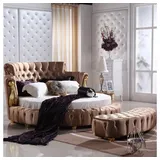 Xlmoebel Bett Designer Rundbett Chesterfield mit Textil- und Lederoberfläche (Chesterfield Bett 4062292302121), Hergestellt in Europa braun