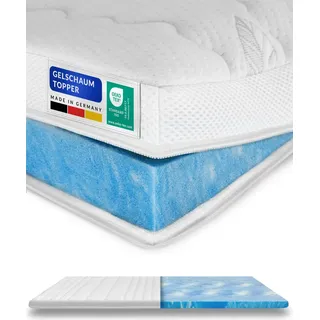 AM Qualitätsmatratzen | Premium Plus Gelschaum-Topper | 90x200 cm | 8 cm hoch | Bezug aus Lyocell | Antirutschfunktion | Umlaufendes Klimaband | G...