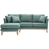 miliboo Skandinavisches 3/4-sitzer-ecksofa linksseitig mit abziehbarem, graugrünem Stoff und hellem Holz Oslo