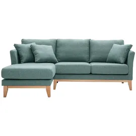 miliboo Skandinavisches 3/4-Sitzer-Ecksofa linksseitig mit abziehbarem, graugrünem Stoff und hellem Holz OSLO