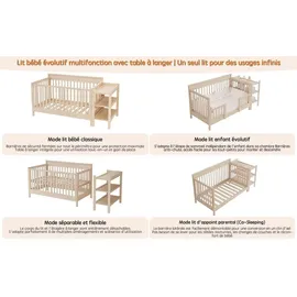stilvora Babybett 3-in-1 mit 3-fach höhenverstellbar aus Massivkiefernholz, Beistellbett umschaltbar zum Sofa-Modus, Kinderbett mit Schutzzaun und...