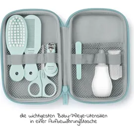 Philips AVENT Babypflege-Set – Starter-Set mit 9 Zubehörteilen: Nagelknipser, Schere, 3 Nagelfeilen, Kamm, Haarbürste, Nasensauger und Fingerzahnbürste (Modell SCH401/00)