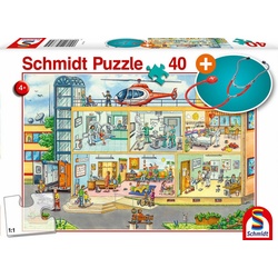 Schmidt Spiele Puzzle Kinderkrankenhaus + Stethoskop + AddOn, 40 Puzzleteile