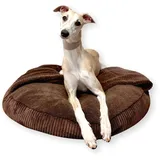 4L Textil Vigo Hundebett mit Kapuze Hundehöhle Hundedecke Hundekorb mit Kapuze Hundeschlafsack Hundekörbchen Cord Hundekissen mittelgroße Hunde mit Decke (Dunkelbraun, L 90 x B 90 x H 12 cm)
