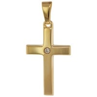 trendor Kreuzanhänger Kreuz- mit Zirkonia 19 mm Gold 585 / 14K goldfarben