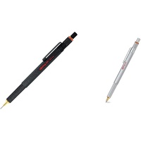 rOtring 800 Druckbleistift | 0,5 mm | Schwarz Vollmetall & 800 Kugelschreiber | mittlere Spitze | silberner Tinte | schwarzer Schaft | nachfüllbar