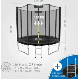 Kinetic Sports Salto Plus 244 cm  inkl. Sicherheitsnetz, Regenplane und Leiter Schwarz