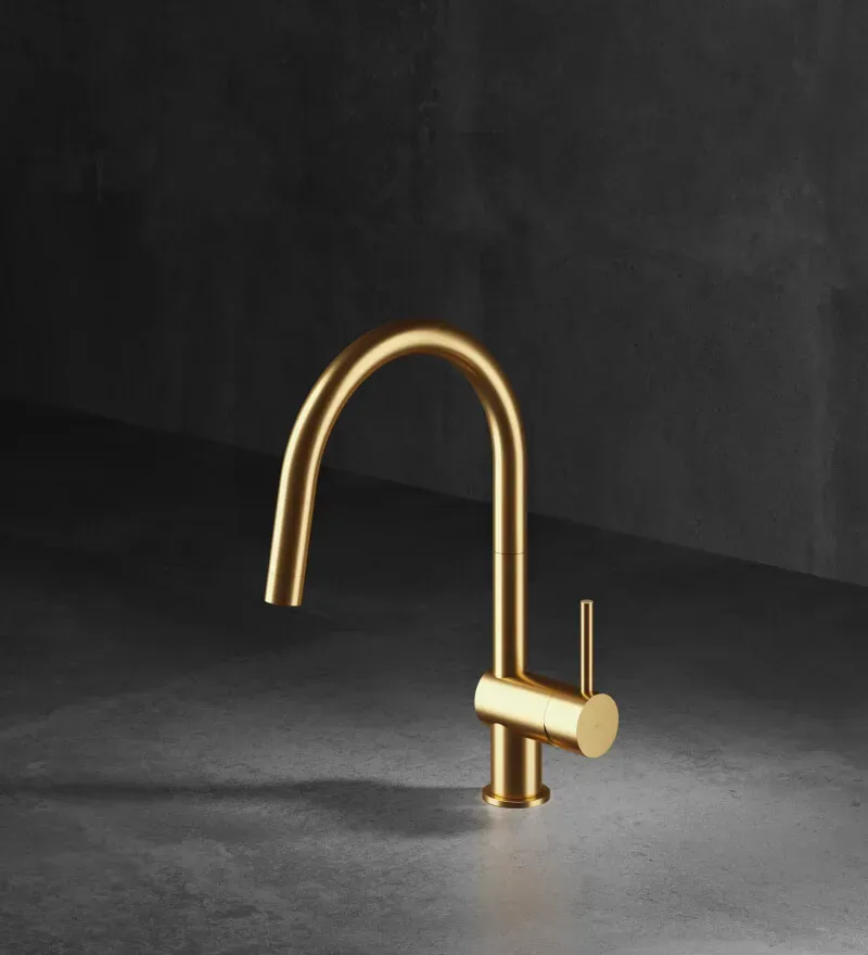 MGS MILANO Vela Einhebel-Küchenmischer mit Ausziehauslauf - light gold