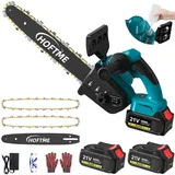 HOFTME Akku Kettensäge 12 Zoll, 8000mAh Elektro Kettensäge, 1200W Bürstenloser Motor, Automatische Kettenschmierung, Werkzeuglose Kettenspannung, Ideal für Brennholz & Baum (12inch)