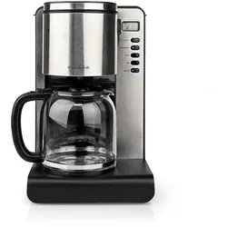 Nedis Kaffeemaschine - Filter Kaffee - 1.5 l - 12 Tassen - Warmhalten - Timer einschalten - LCD-Anzeige - Uhrfunktion - Aluminium / Schwarz