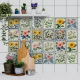 Fliesenaufkleber 10X10CM Blumen Klebefliesen Küche Selbstklebende Fliesen,Fliesenaufkleber Bad Küche,Fliesen Selbstklebend,Wasserdicht Küchenfliesen Überkleben