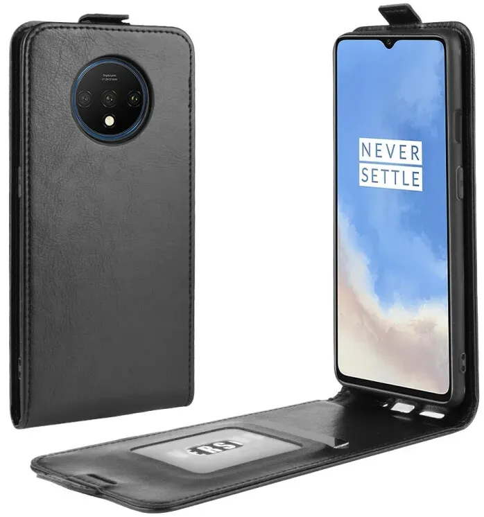Flip Case Handyhülle für OnePlus 7T Vertikal Schutzhülle Tasche Cover Schwarz Bumper Smartphone Kartensteckplatz-Kreditkarte-Geldscheine EC-Karte Bank-Karte